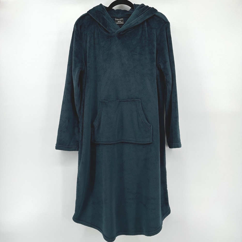 32 Degrees Heat Plush Fleece Hooded Lounge Dress Teal Blue S/M WPL 11590